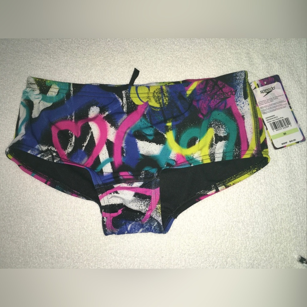 Speedo Black Swim Briefs with Multicolor Graffiti Trim